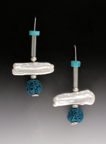 MB-E292 Earrings, Stick Pearl with Lava $98 at Hunter Wolff Gallery